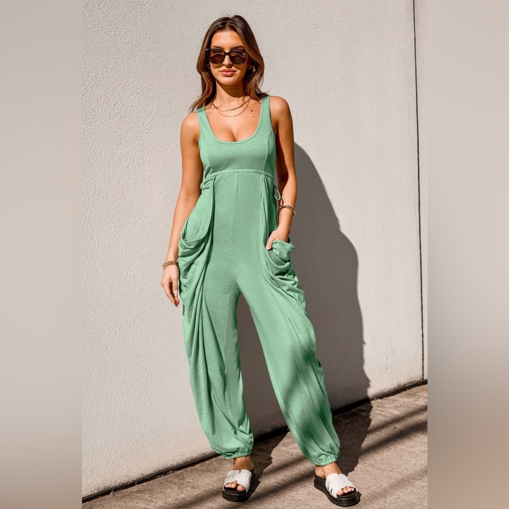 Sage Green Lace-Up Jogger Jumpsuit